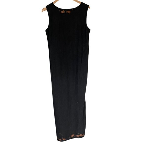Itzyu Linen Maxi Dress Black with Print - Picture 2 of 6